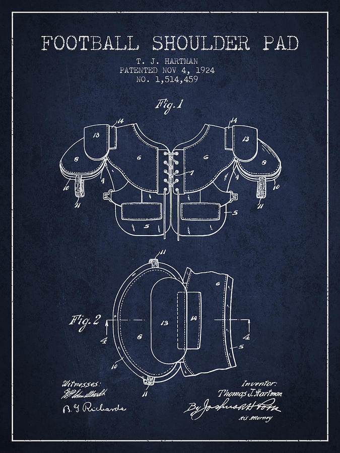 1924 Football Shoulder Pad Patent - Navy Blue Digital Art