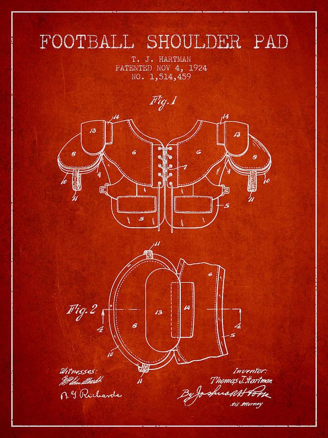 1924 Football Shoulder Pad Patent - Red Digital Art