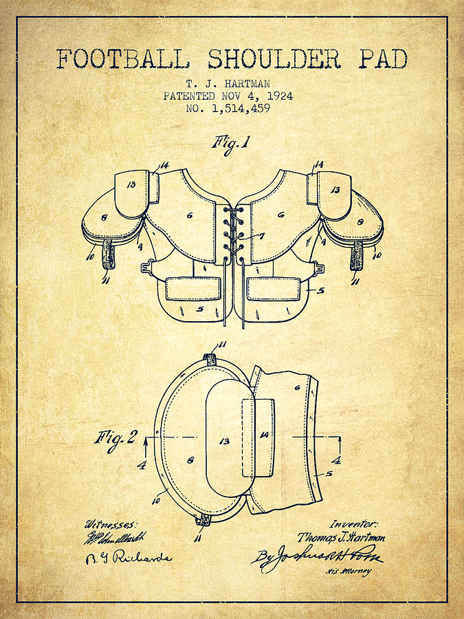 1924 Football Shoulder Pad Patent - Vintage Digital Art