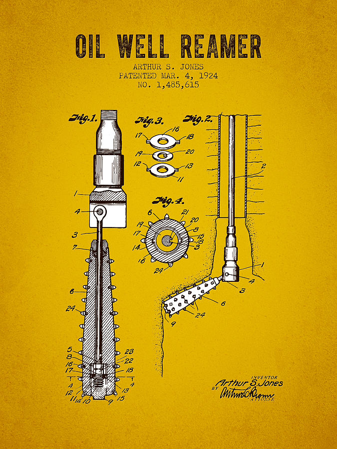 1924 Oil Well Reamer Patent Yellow Brown Digital Art By Aged Pixel Pixels 8026