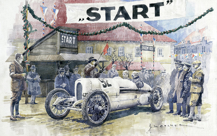 Vintage Painting - 1924 Zbraslav-Jiloviste Regularity Ride to the Top Start Walter W-0 by Yuriy Shevchuk