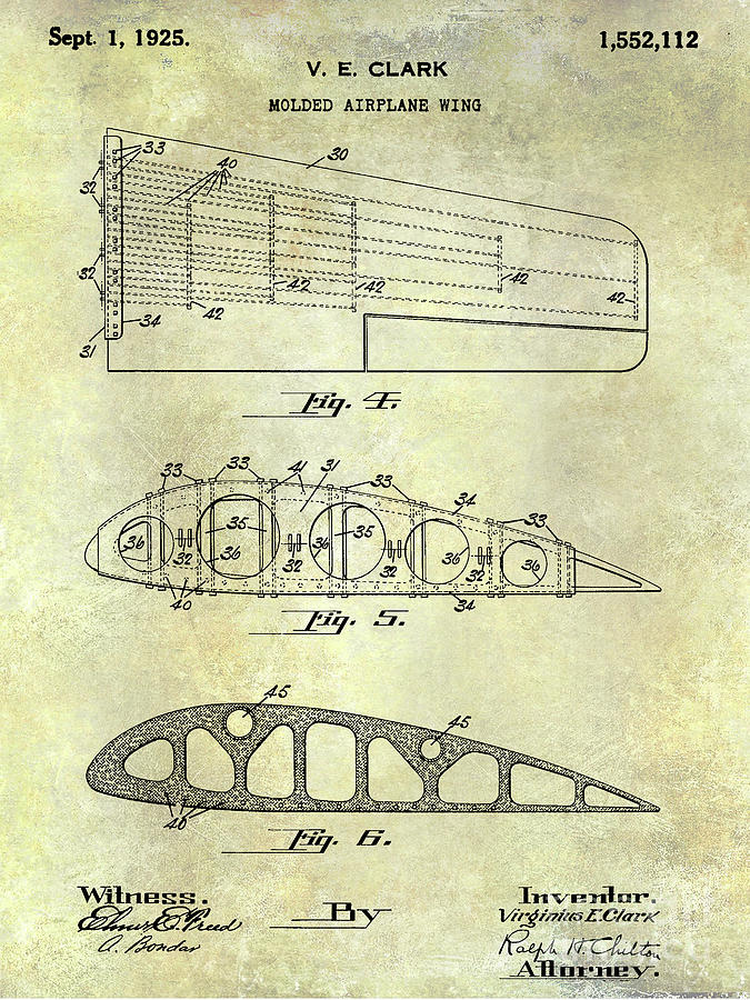 1925 Airplane Wing Patent Photograph by Jon Neidert