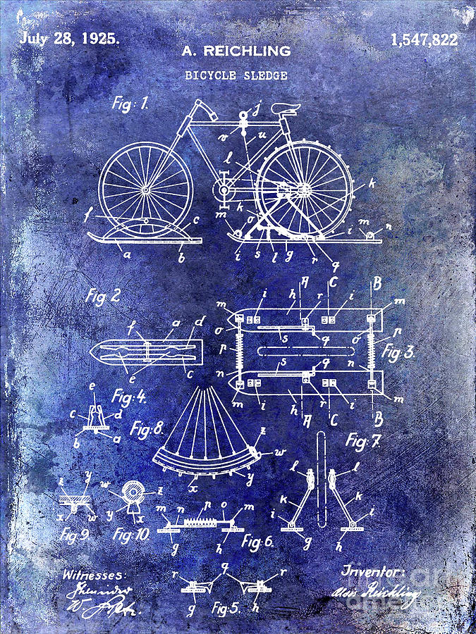 Vintage Photograph - 1925 Bicycle Patent by Jon Neidert