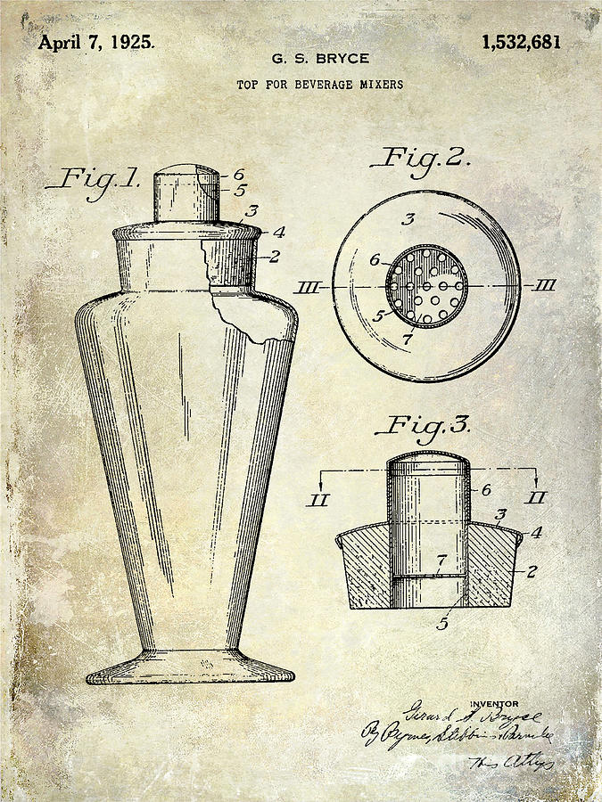 1925 Cocktail Shaker Patent  Photograph by Jon Neidert