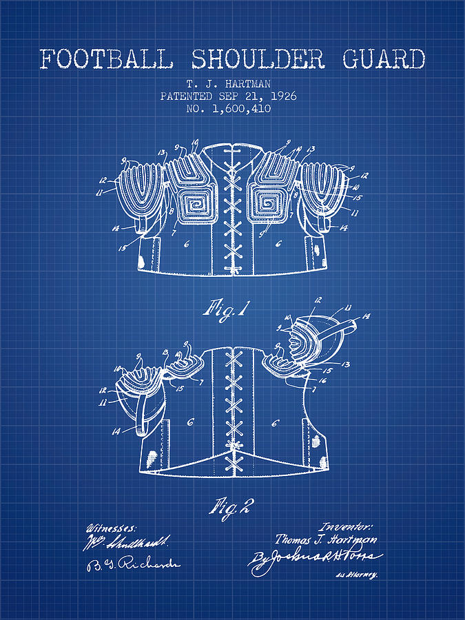 1926 Football Shoulder Guard Patent - Blueprint Digital Art