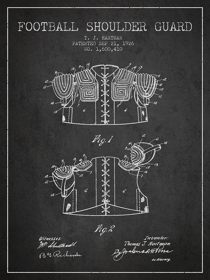 1926 Football Shoulder Guard Patent - Charcoal Digital Art