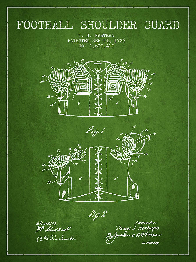 1926 Football Shoulder Guard Patent - Green Digital Art