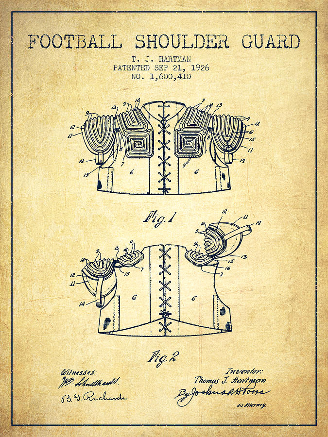 1926 Football Shoulder Guard Patent - Vintage Digital Art