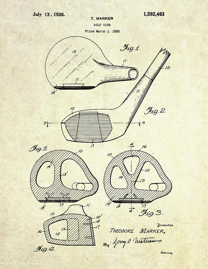 1926 Golf Club Patent Art Digital Art by Gary Bodnar