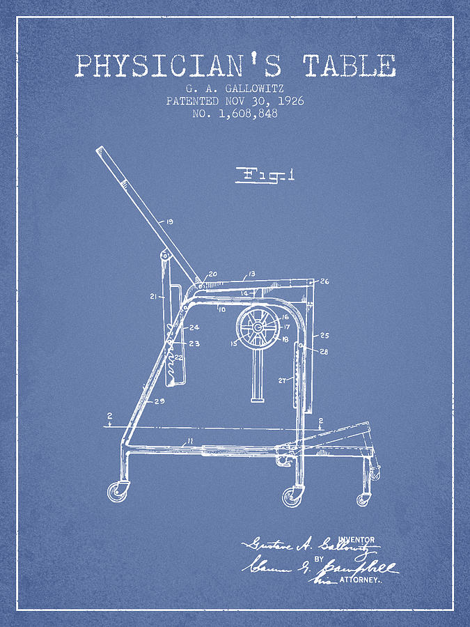 Vintage Digital Art - 1926 Physicians Table patent - Light Blue by Aged Pixel