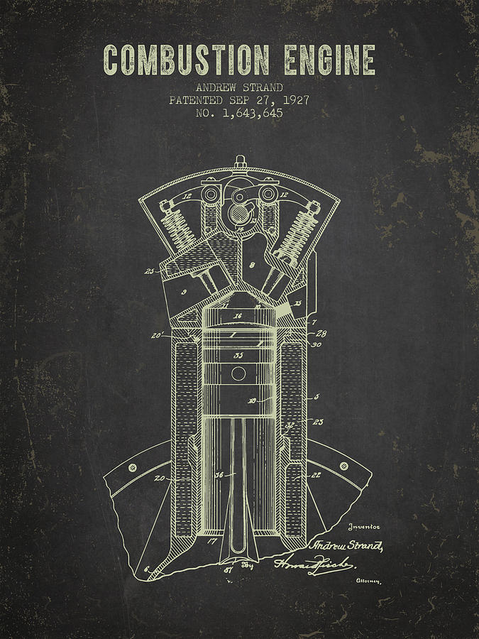 Vintage Digital Art - 1927 Compustion Engine Patent - Dark Grunge by Aged Pixel