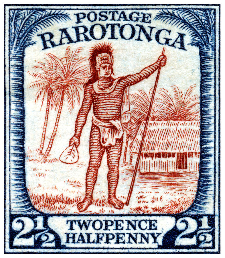 1927 Cook Island Rarotongan Chief Stamp Painting by Historic Image
