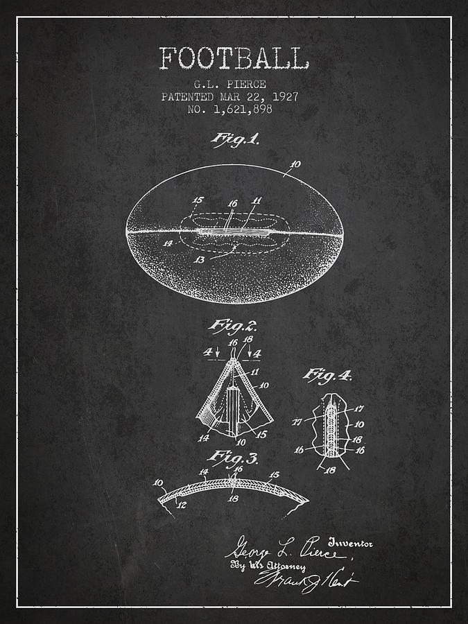 1927 Football Patent - Charcoal Digital Art