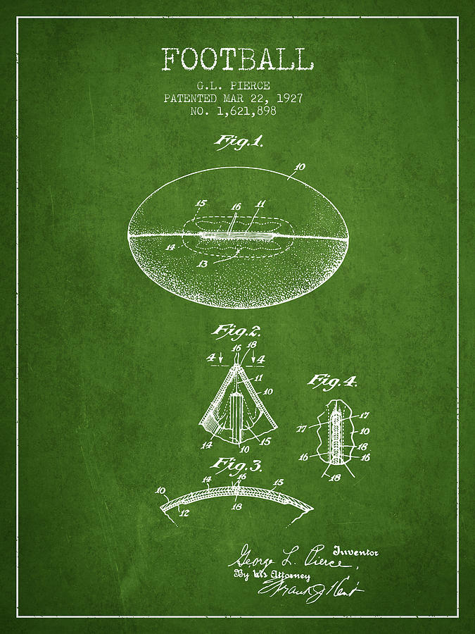 1927 Football Patent - Green Digital Art