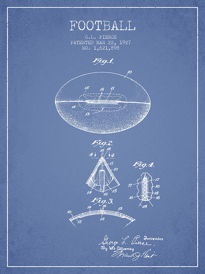 1927 Football Patent - Light Blue Digital Art