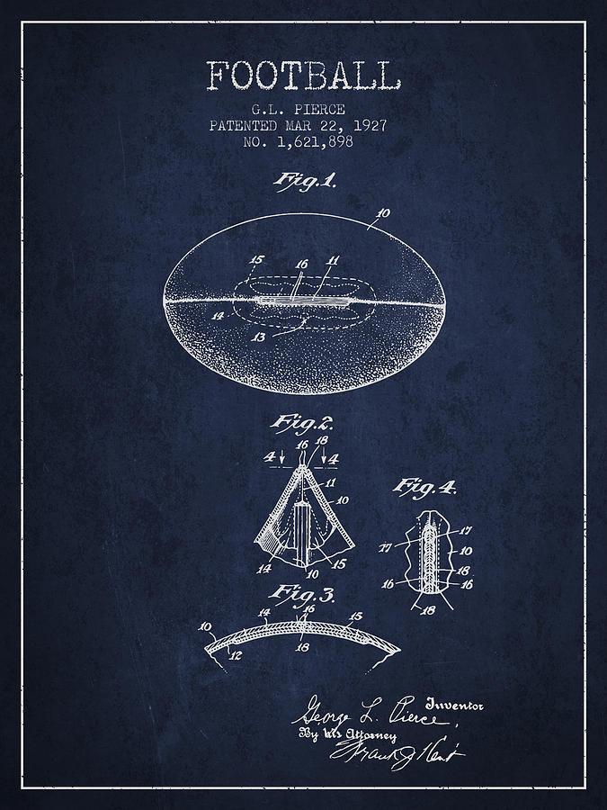 1927 Football Patent - Navy Blue Digital Art