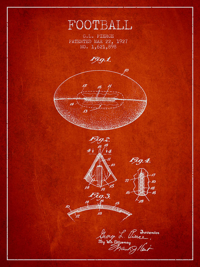 1927 Football Patent - Red Digital Art