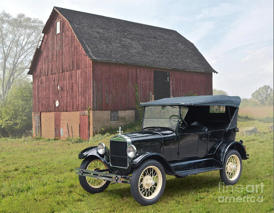 1927 Ford Model T, Miller Barn Digital Art by Ron Long