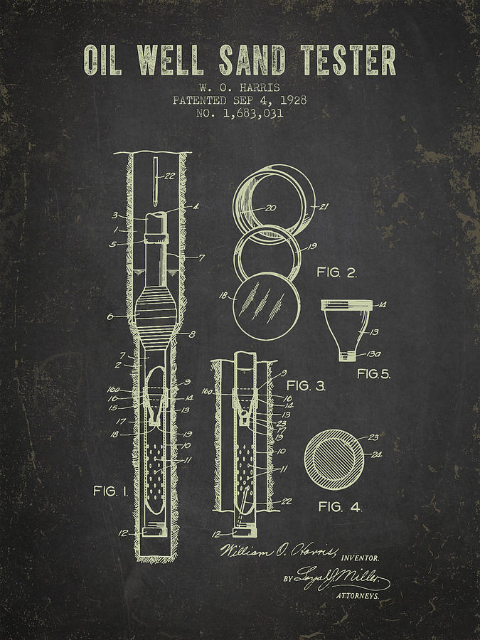 Vintage Digital Art - 1928 Oil Well Tester Patent - Dark Grunge by Aged Pixel
