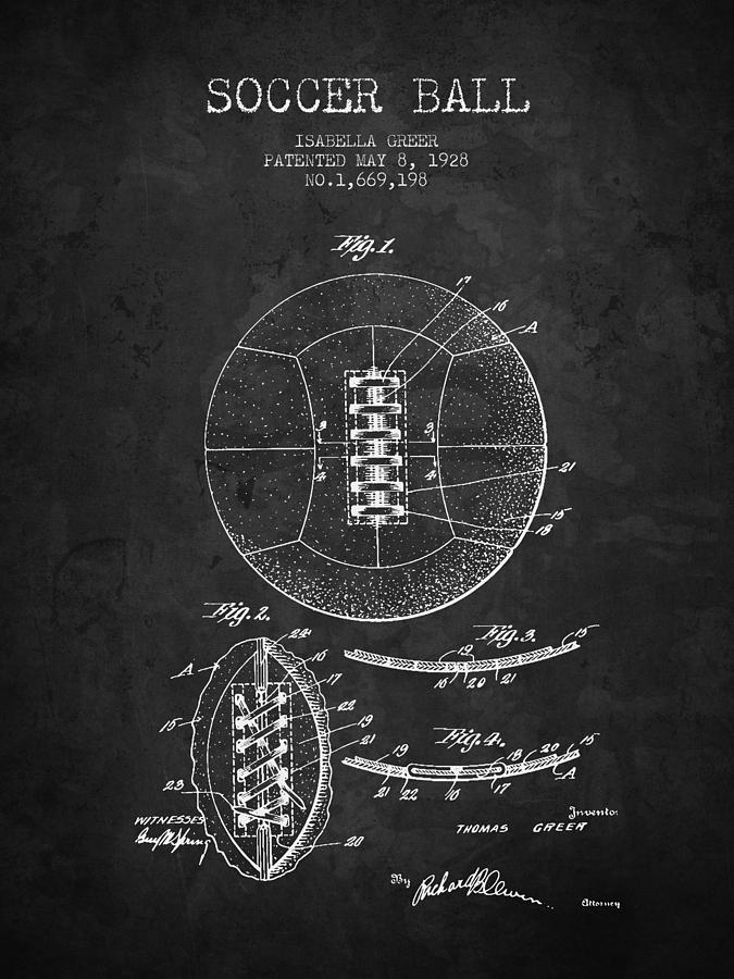 1928 Soccer Ball Patent - Charcoal - Nb Digital Art