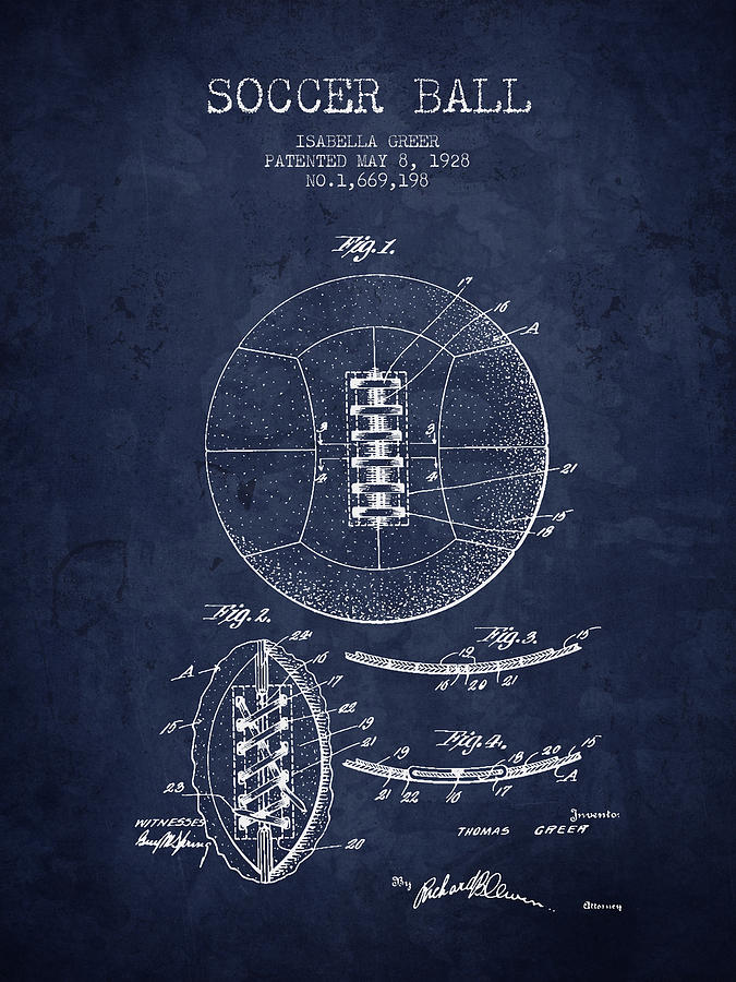1928 Soccer Ball Patent - Navy Blue - Nb Digital Art