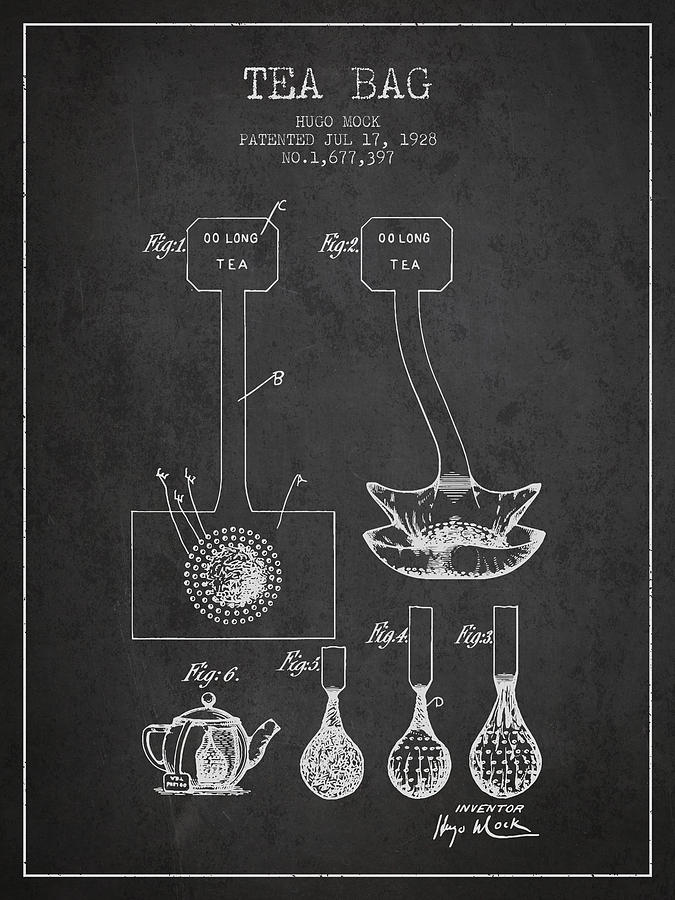 Tea Digital Art - 1928 Tea Bag patent 02 - charcoal by Aged Pixel