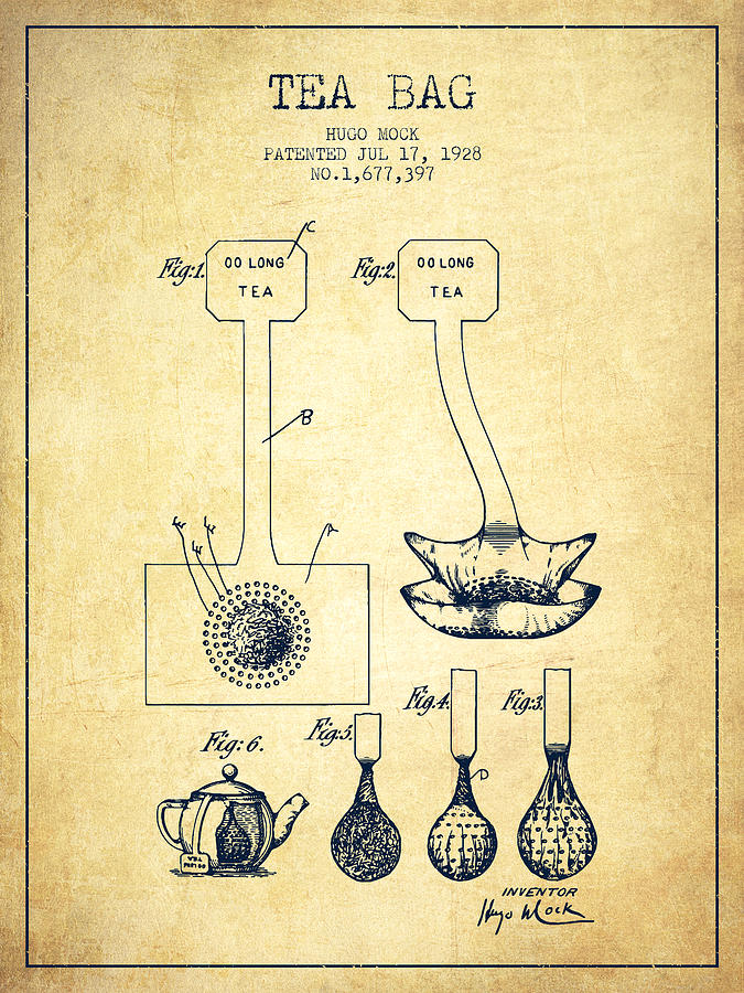 Tea Digital Art - 1928 Tea Bag patent 02 - vintage by Aged Pixel