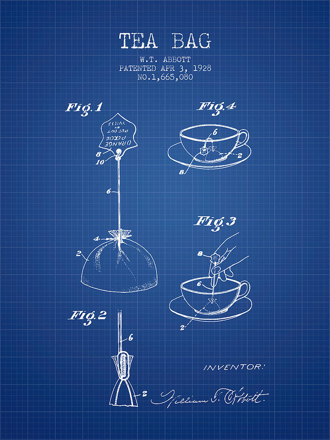 Tea Digital Art - 1928 Tea Bag patent - blueprint by Aged Pixel