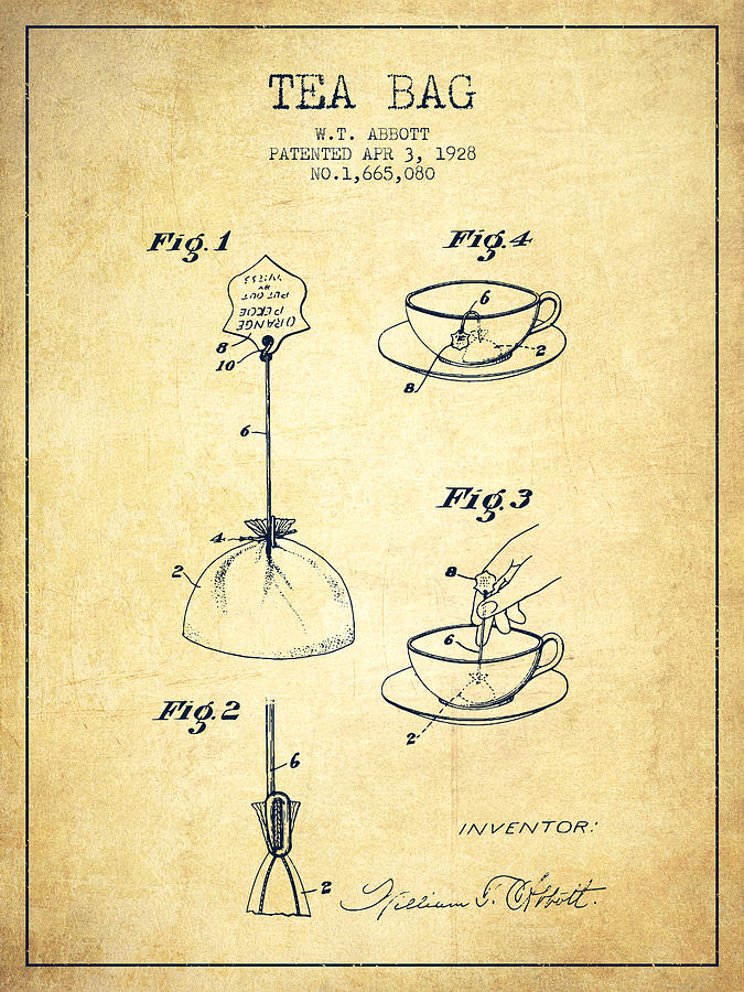 Tea Digital Art - 1928 Tea Bag patent - Vintage by Aged Pixel