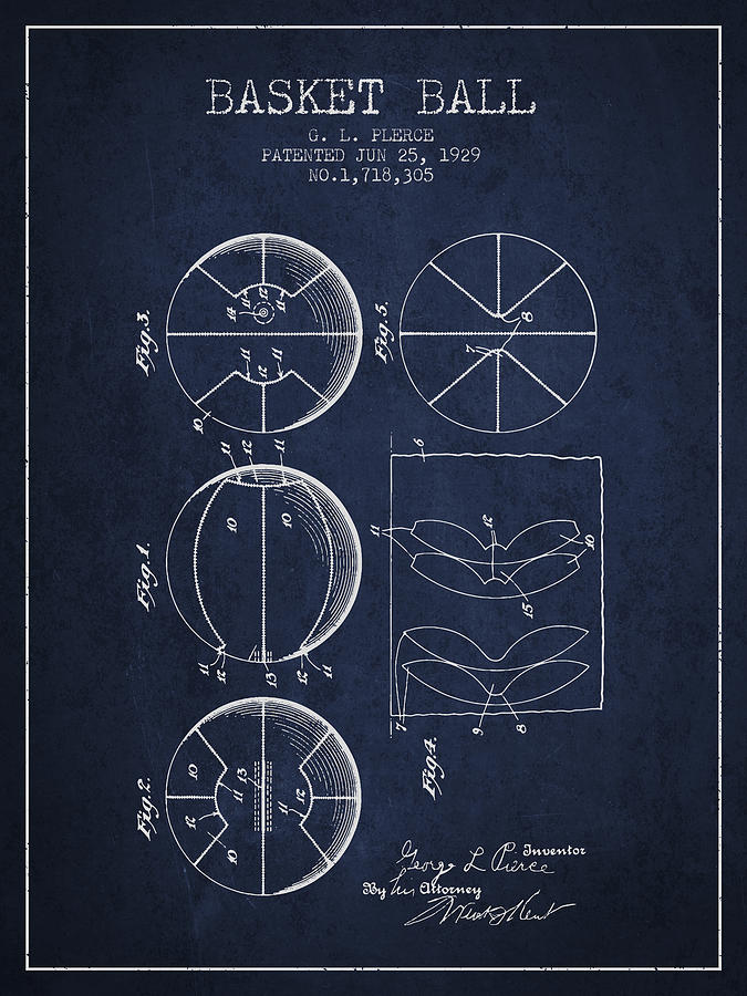 Basketball Digital Art - 1929 Basket Ball Patent - Navy Blue by Aged Pixel
