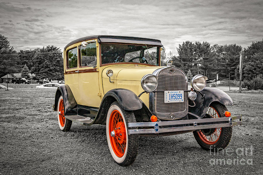Car Photograph - 1929 Ford Model A Deluxe Tudor sedan - selective colour by Gene Healy