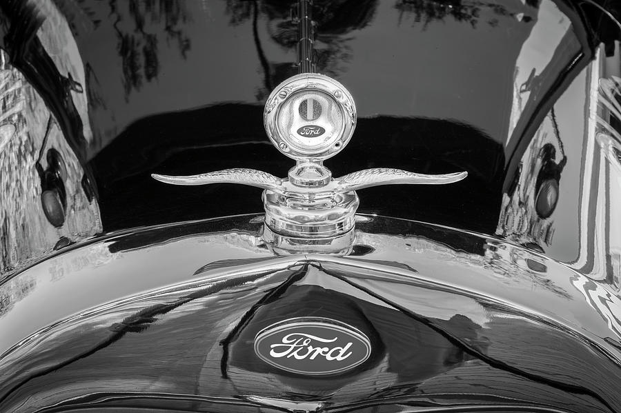 1929 Ford Model A Hood Ornament BW Photograph by Rich Franco