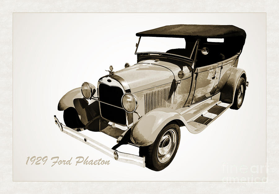 1929 Ford Phaeton Antique Car in Red Sepia Painting 3498.01 Painting by M K Miller