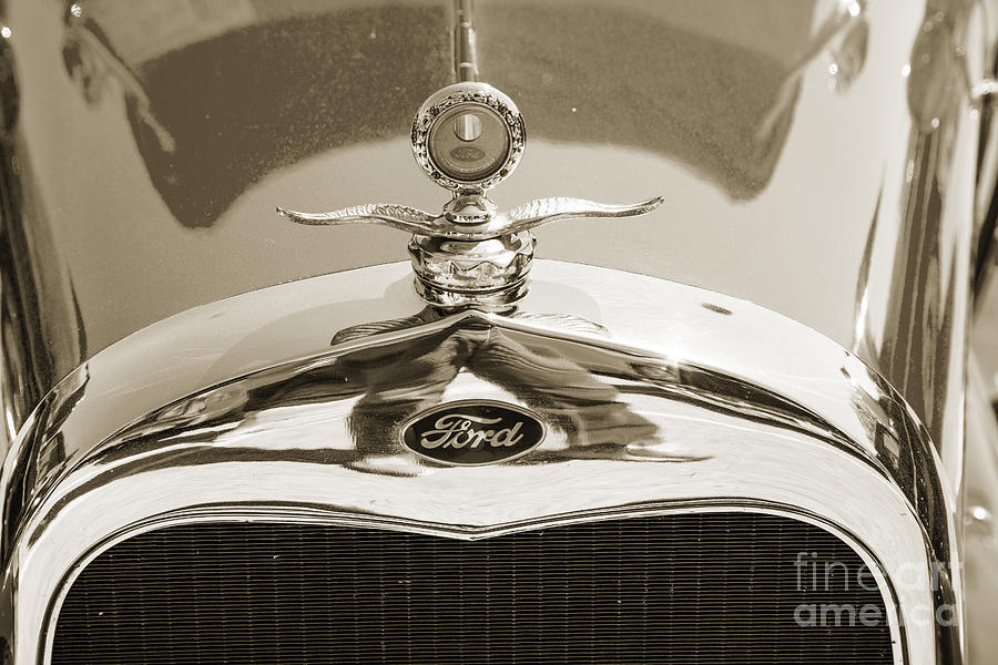 1929 Ford Phaeton Classic Antique Car Emblem in Sepia3504.01 Photograph by M K Miller