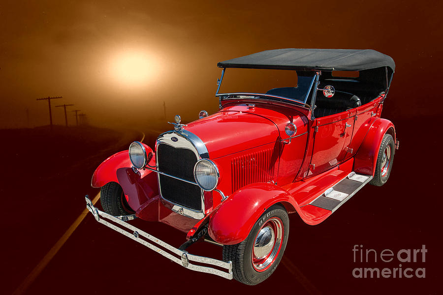 1929 Ford Phaeton Classic Antique Car With Train in Color  3502. Photograph by M K Miller