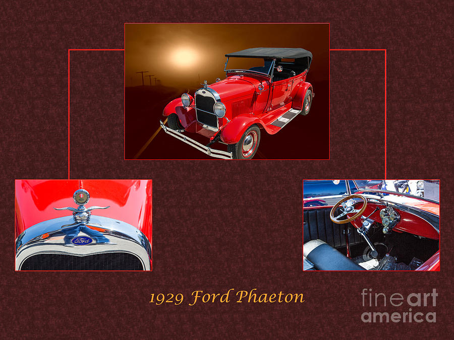 1929 Ford Phaeton Classic Car Antique Collage in Red Color 3515. Photograph by M K Miller