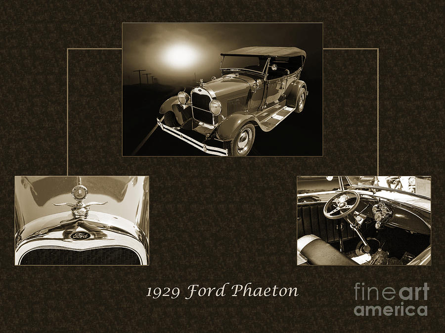 1929 Ford Phaeton Classic Car Antique Collage in Red Sepia 3515. Photograph by M K Miller