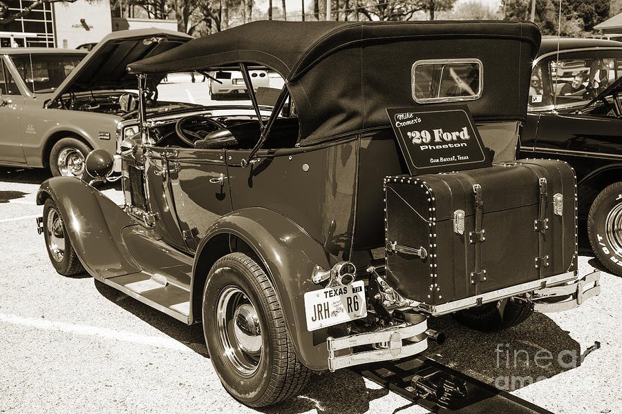 1929 Ford Phaeton Classic Car Back Side Trunk Antique in Sepia 3 Photograph by M K Miller