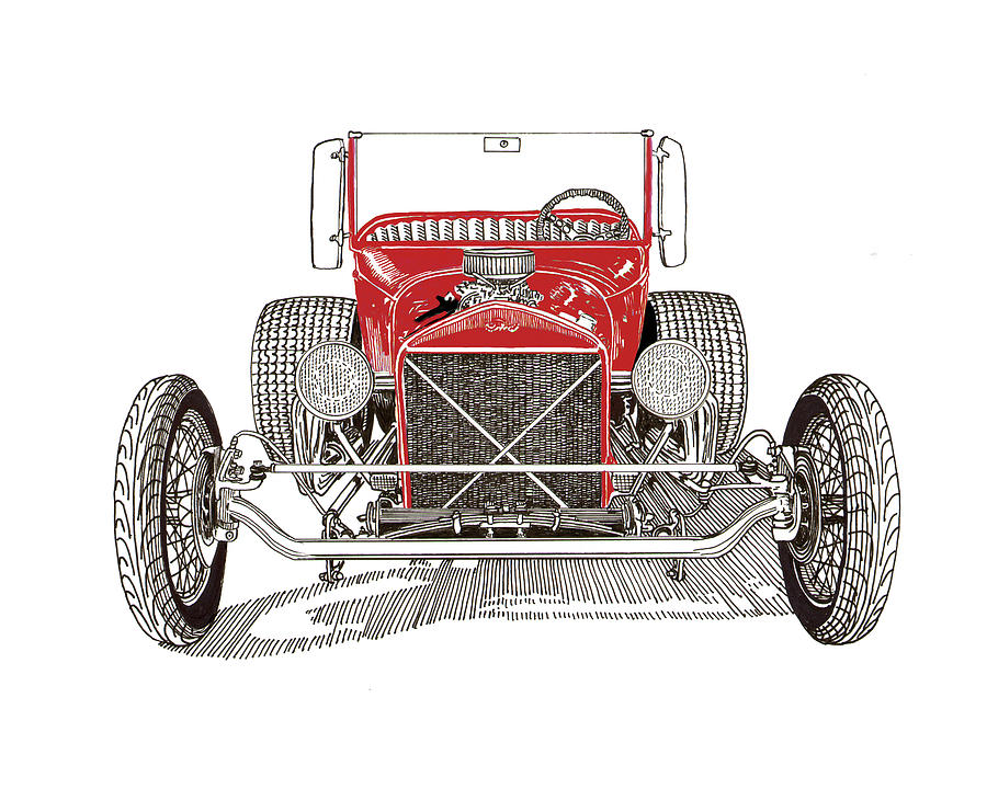 1929 Ford T Bucket Hot Rod Drawing by Jack Pumphrey