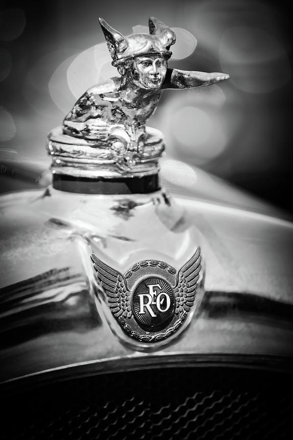 1929 REO Flying Cloud Master Sport Roadster Hood Ornament - Emblem -0826bw Photograph by Jill Reger