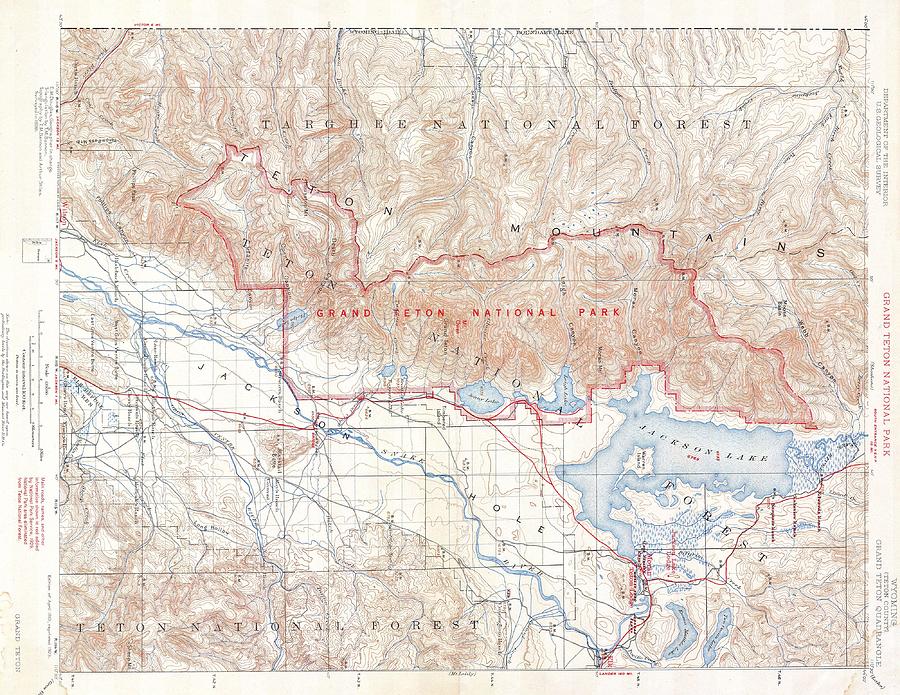 1929 Usgs Map Of Grand Teton National Park Wyoming Photograph By Paul Fearn