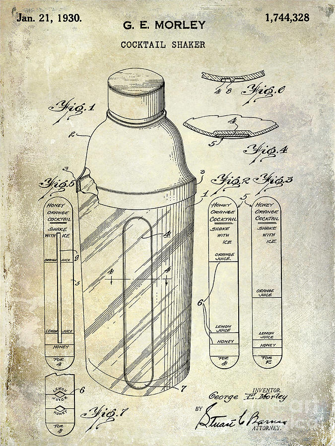 1930 Cocktail Shaker Patent Photograph by Jon Neidert