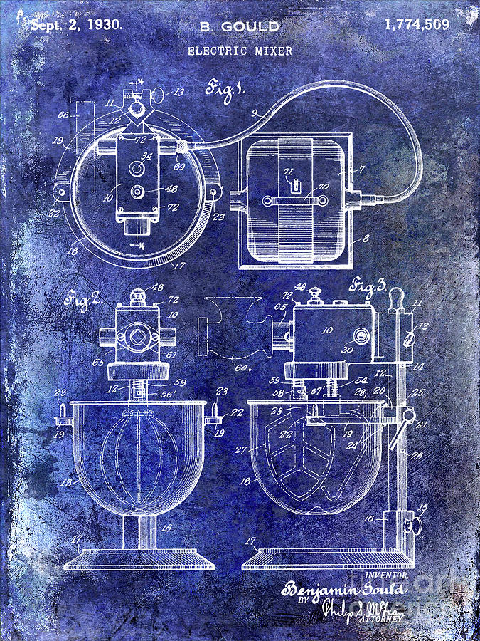 1930 Electric Mixer Patent Blue Photograph by Jon Neidert