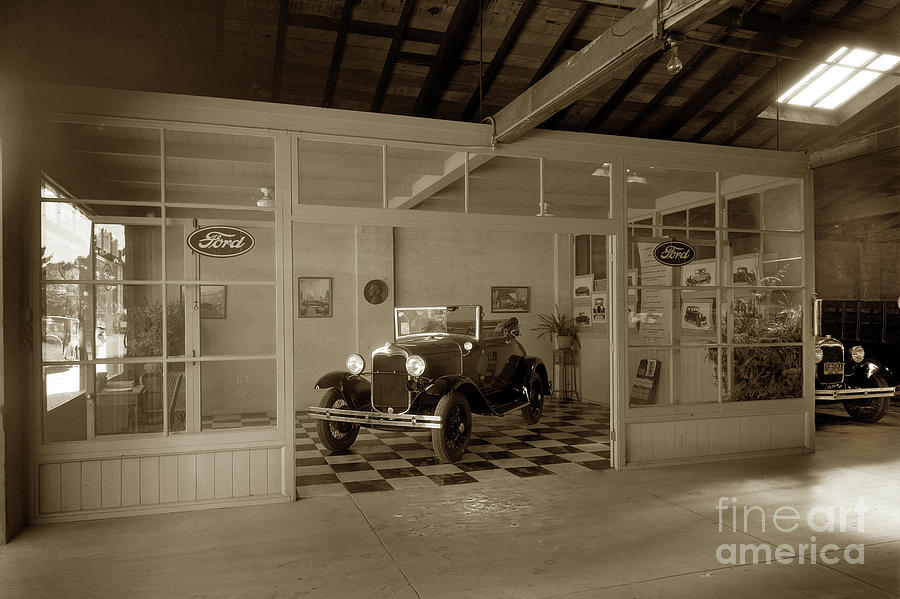 1930 Photograph - 1930 Ford Model A cabriolet 2 door convertible  on the showrooms by Monterey County Historical Society