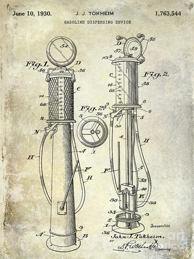 1930 Gas Pump Patent Photograph by Jon Neidert