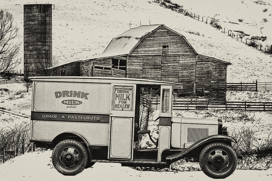 1930 Milk Truck at the Farm Digital Art by John Haldane
