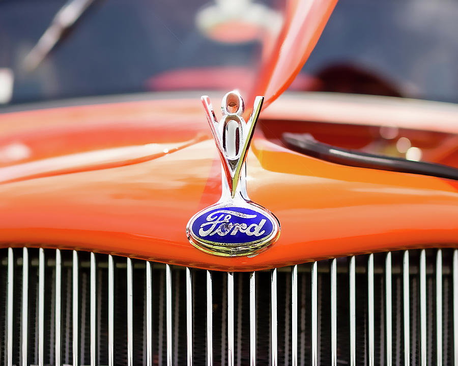 Car Photograph - 1930s Ford Coupe Grille and Hood Ornament by Jon Woodhams