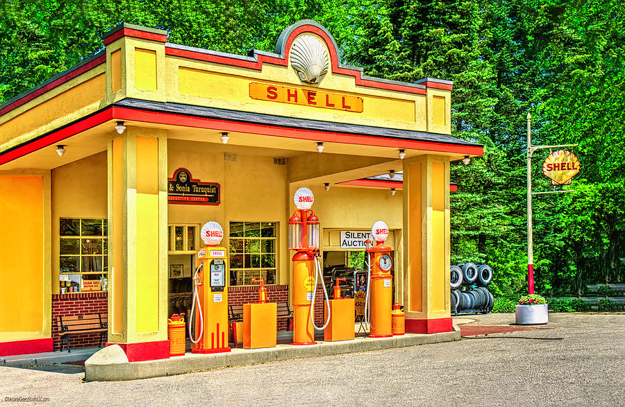 Vintage Photograph - 1930s Shell Gas Station by LeeAnn McLaneGoetz McLaneGoetzStudioLLCcom