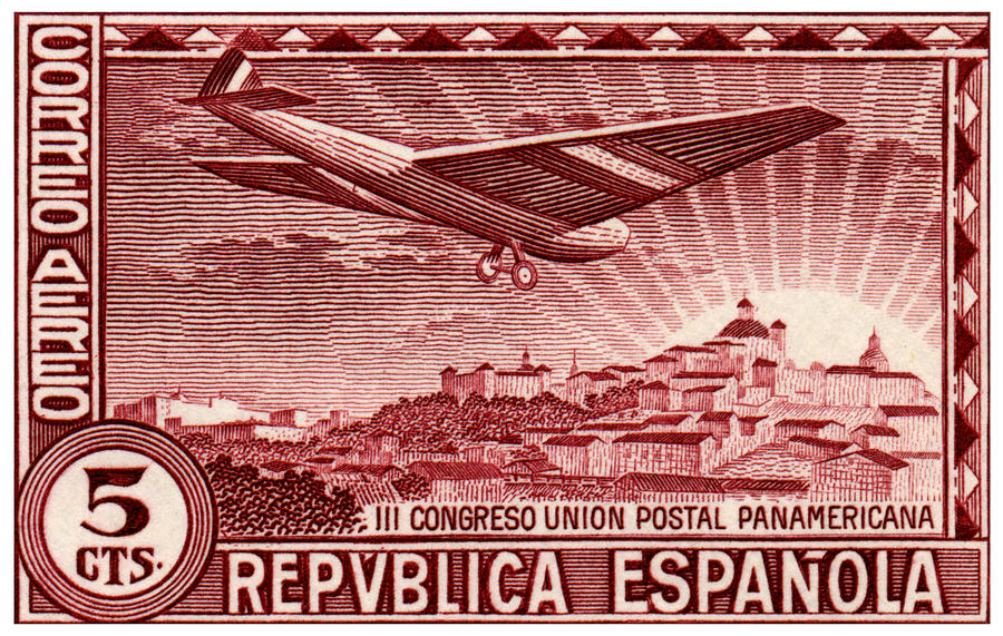 1931 Airplane over Madrid Spain Stamp Painting by Historic Image