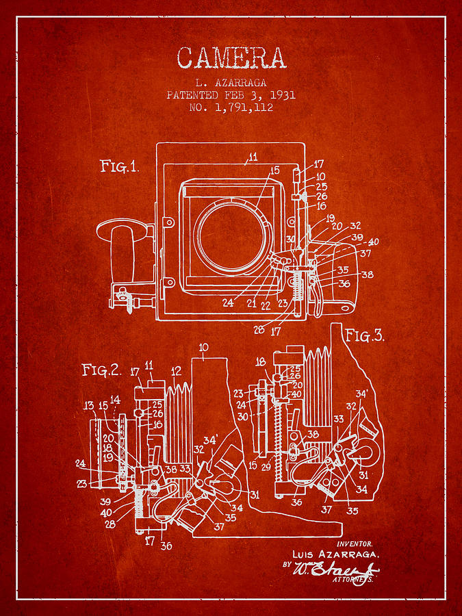 Vintage Digital Art - 1931 Camera Patent - Red by Aged Pixel